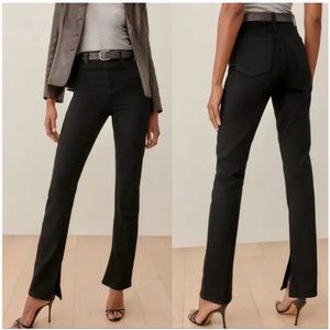 Reformation Size 25 Liza Slit Hem Ultra High Rise Straight Long Jeans Black